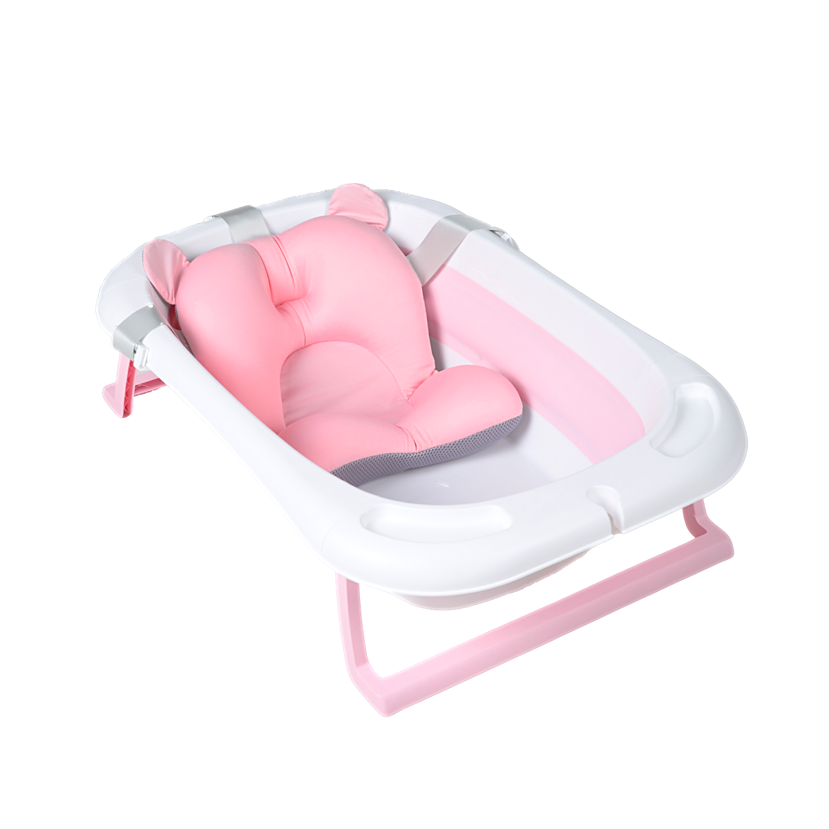 Bañera Tina Plegable Para Bebé Con Termometro + Cojín Malla rosada – BabyCo