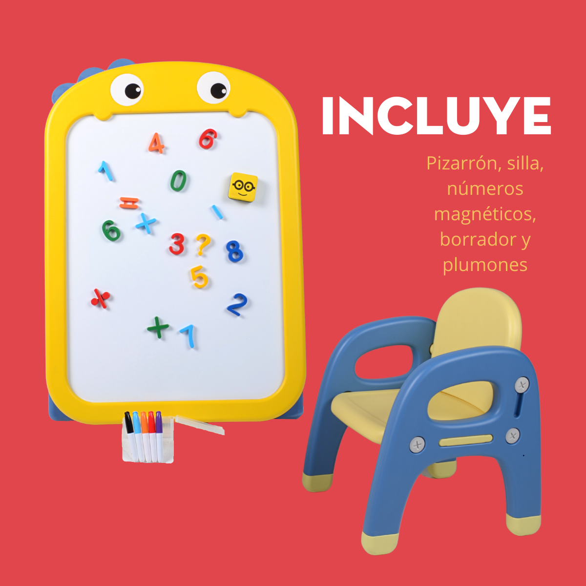 Pizarron Magnetico y Silla Ajustable Infantil Con Ojitos